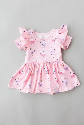 Girls Pink Chicks Twirl Flutter Bodysuit
