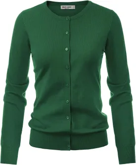 GRACE KARIN Women's Long Sleeve Button Down Crew Neck Classic Sweater Knit Cardigan