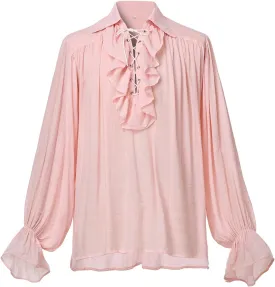 GRACEART Men Pirate Shirt Women Vampire Renaissance Shirts Victorian Ruffled Medieval Costume Cotton Linen Shirt