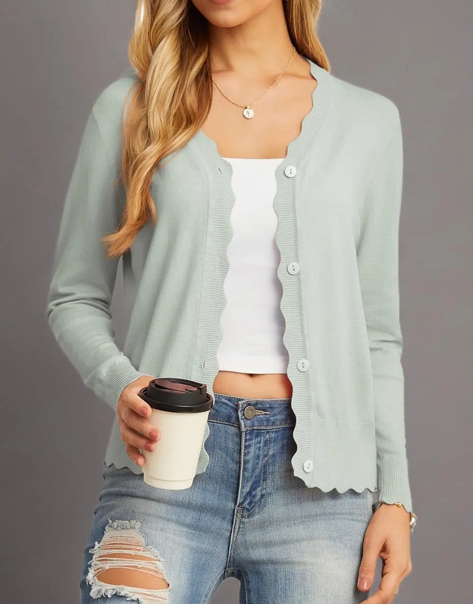 GRECERELLE Women's Long Sleeve V-Neck Button Down Cardigan Knit Shrugs Sweater