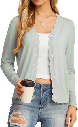 GRECERELLE Women's Long Sleeve V-Neck Button Down Cardigan Knit Shrugs Sweater