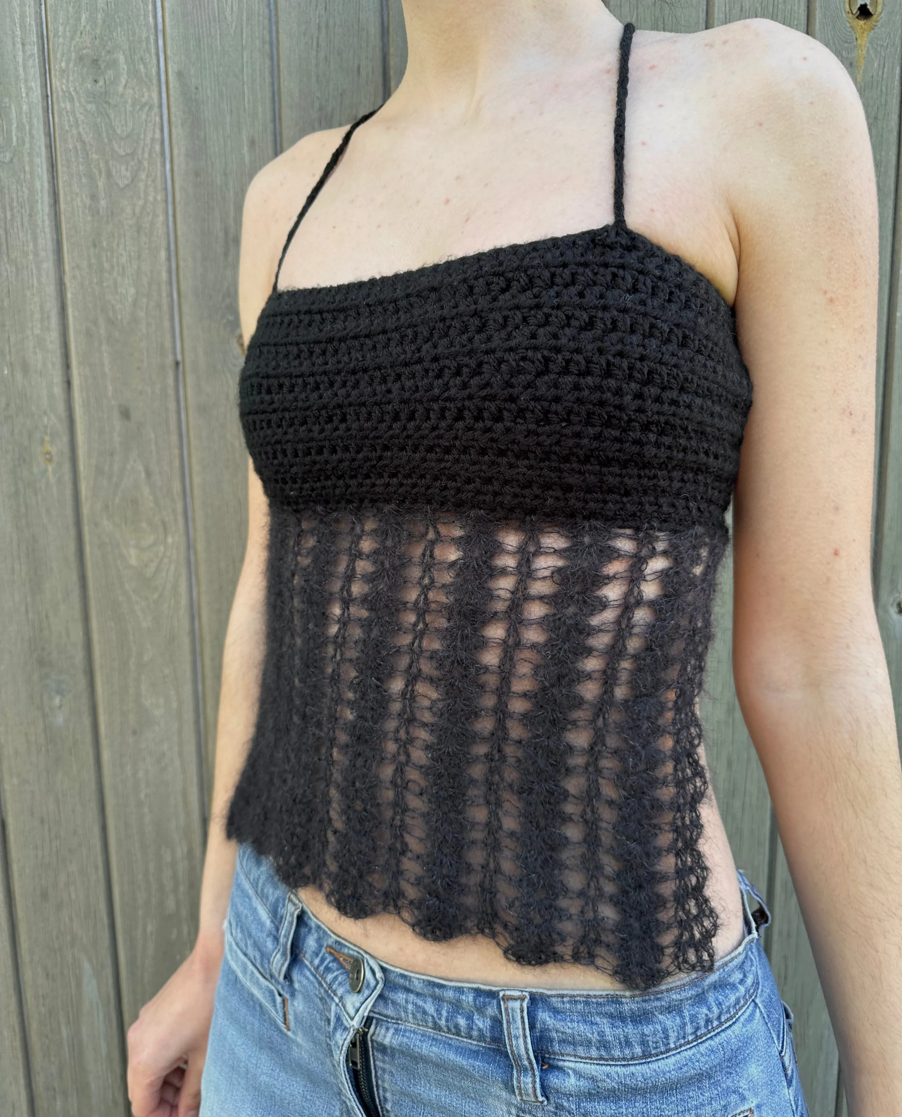 Handmade crochet mohair lace cami top in black