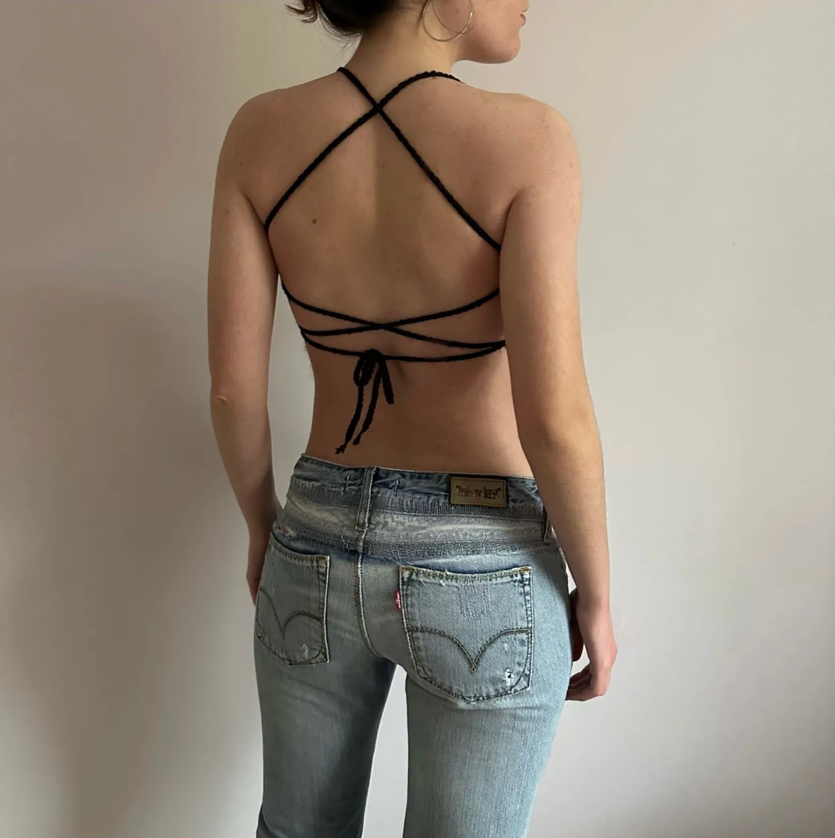 Handmade crochet mohair lace cami top in black