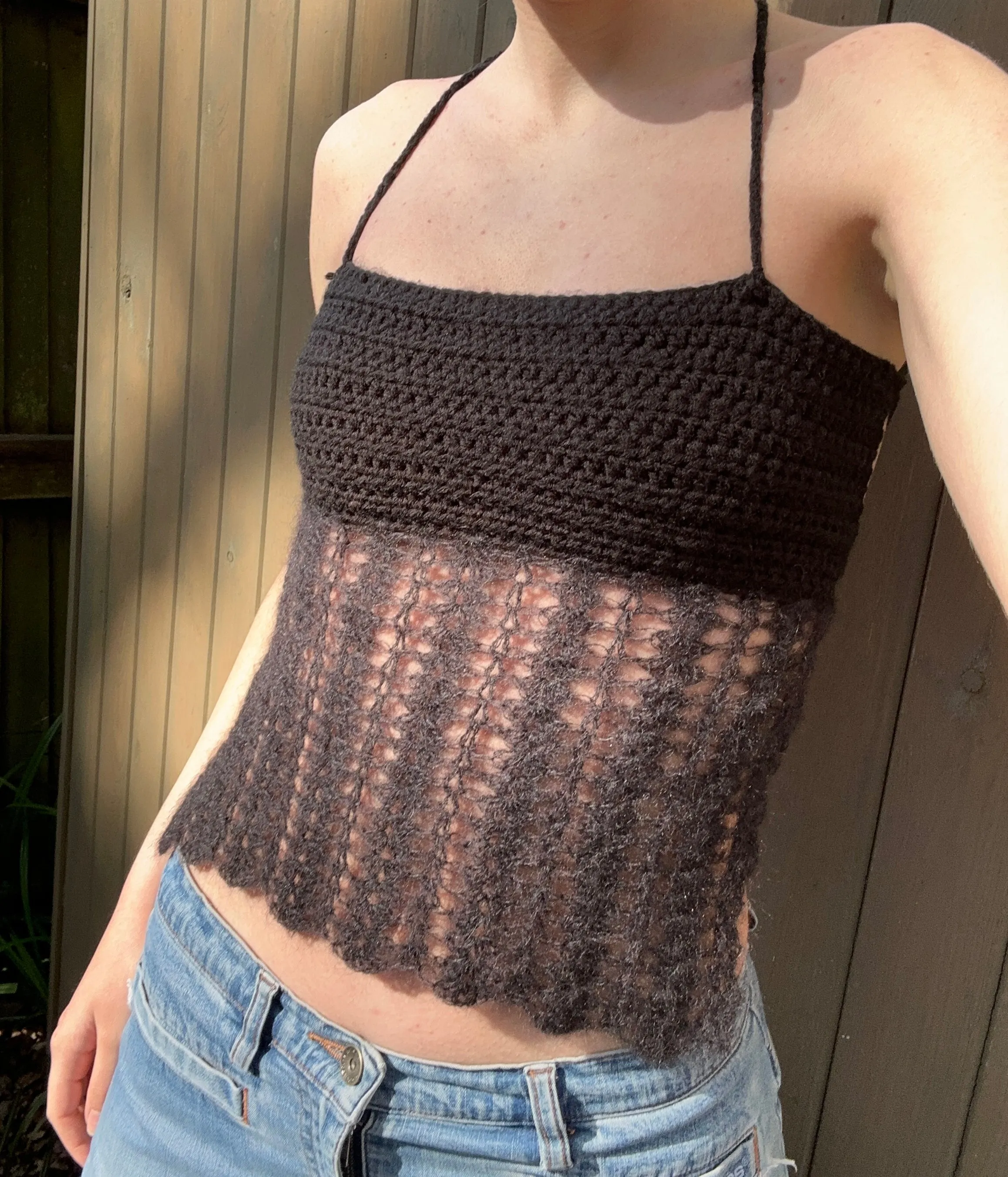 Handmade crochet mohair lace cami top in black