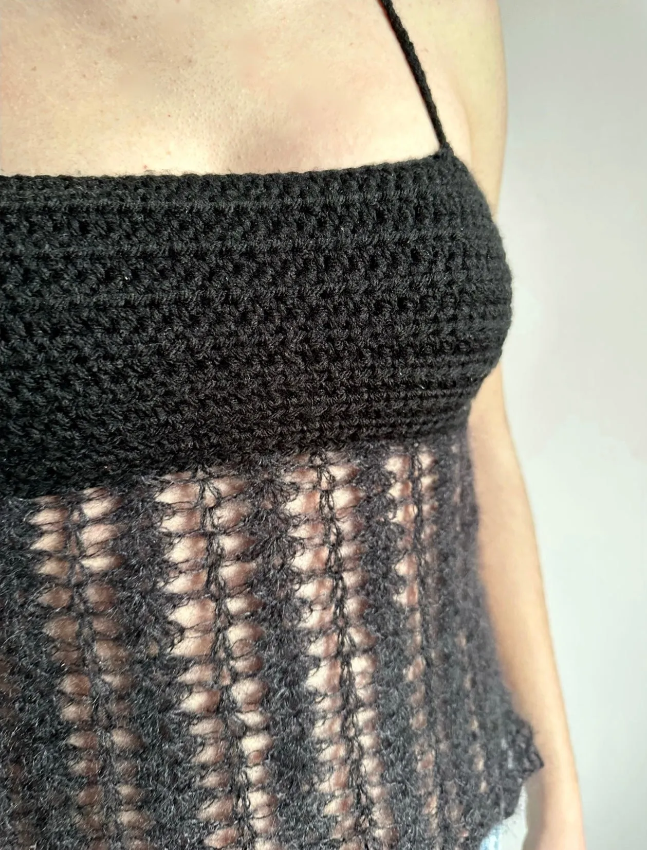 Handmade crochet mohair lace cami top in black