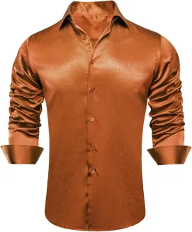 Hi-Tie Mens Long Sleeve Dress Shirt Satin Button Down Casual Prom Wedding Regular Fit Button Up Shirt