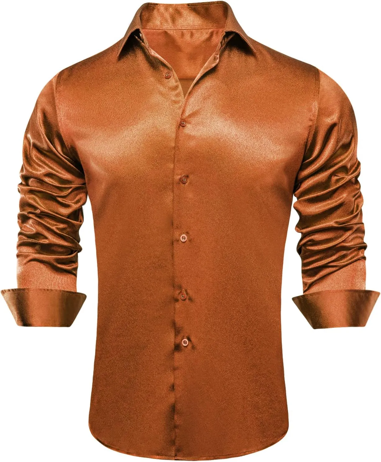 Hi-Tie Mens Long Sleeve Dress Shirt Satin Button Down Casual Prom Wedding Regular Fit Button Up Shirt