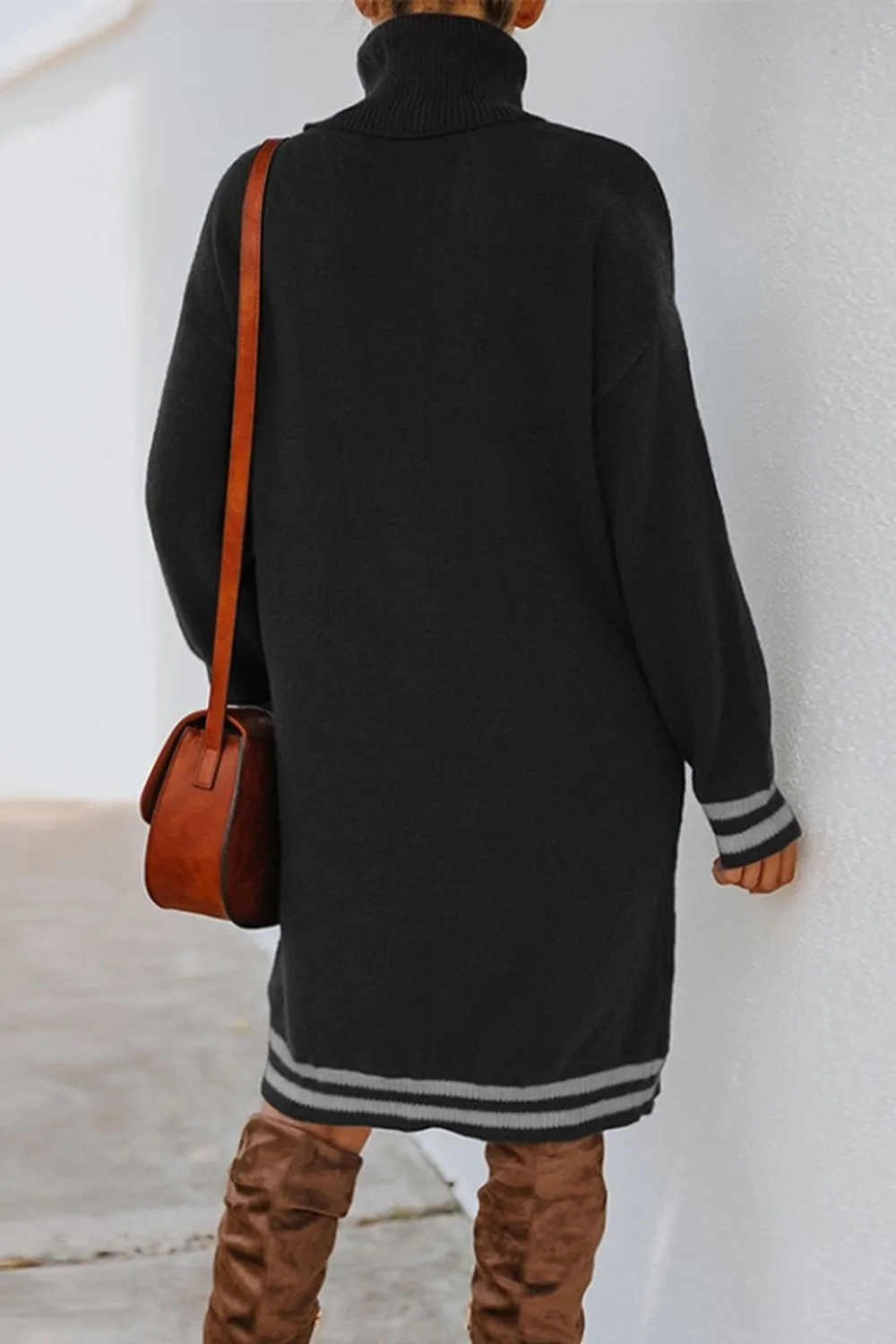 High Neck Long Sleeve Knitted Dress
