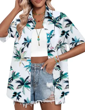 HOTOUCH Womens Hawaiian Shirts Button Up Casual Floral Tropical Shirt Summer Beach Shirt Cool Short Sleeve Blouse Tops