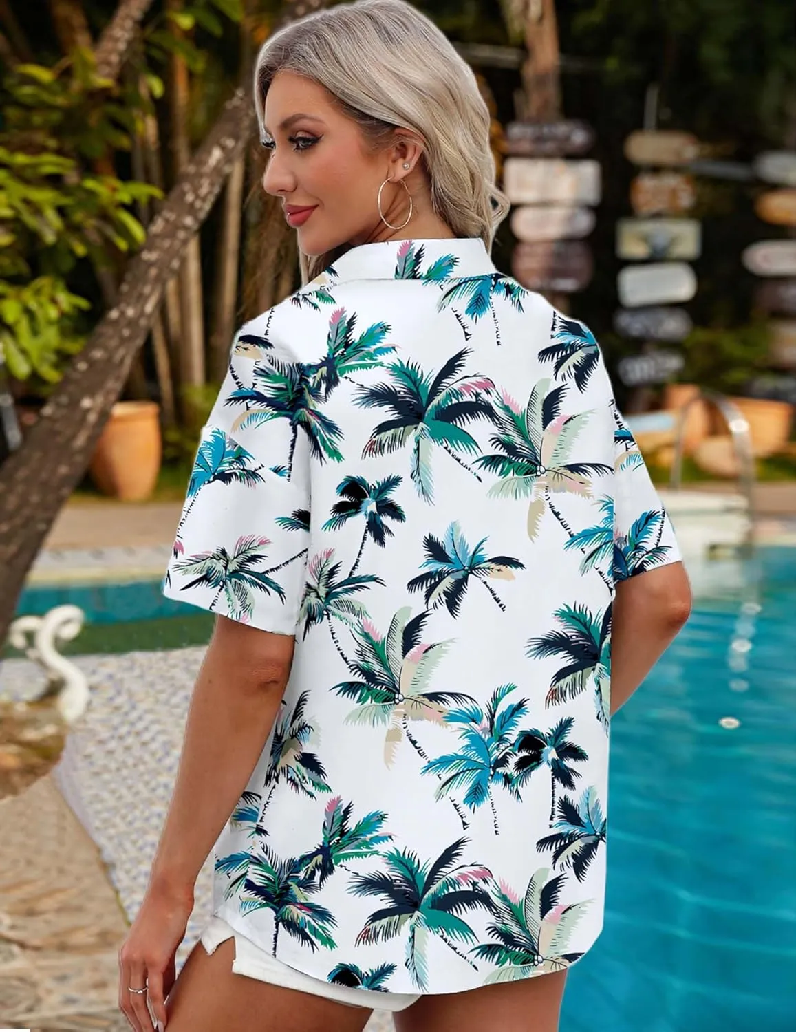 HOTOUCH Womens Hawaiian Shirts Button Up Casual Floral Tropical Shirt Summer Beach Shirt Cool Short Sleeve Blouse Tops