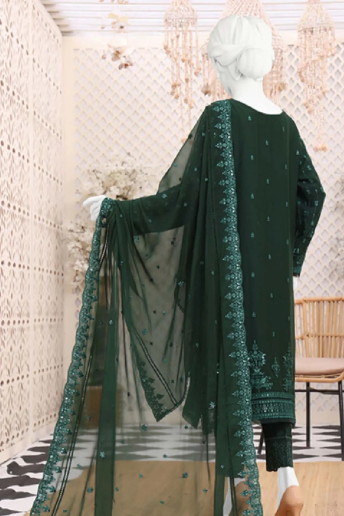Hz Stitched 3 Piece Embroidered Chiffon Formals Vol-01 Collection'2023-HZK-127-A