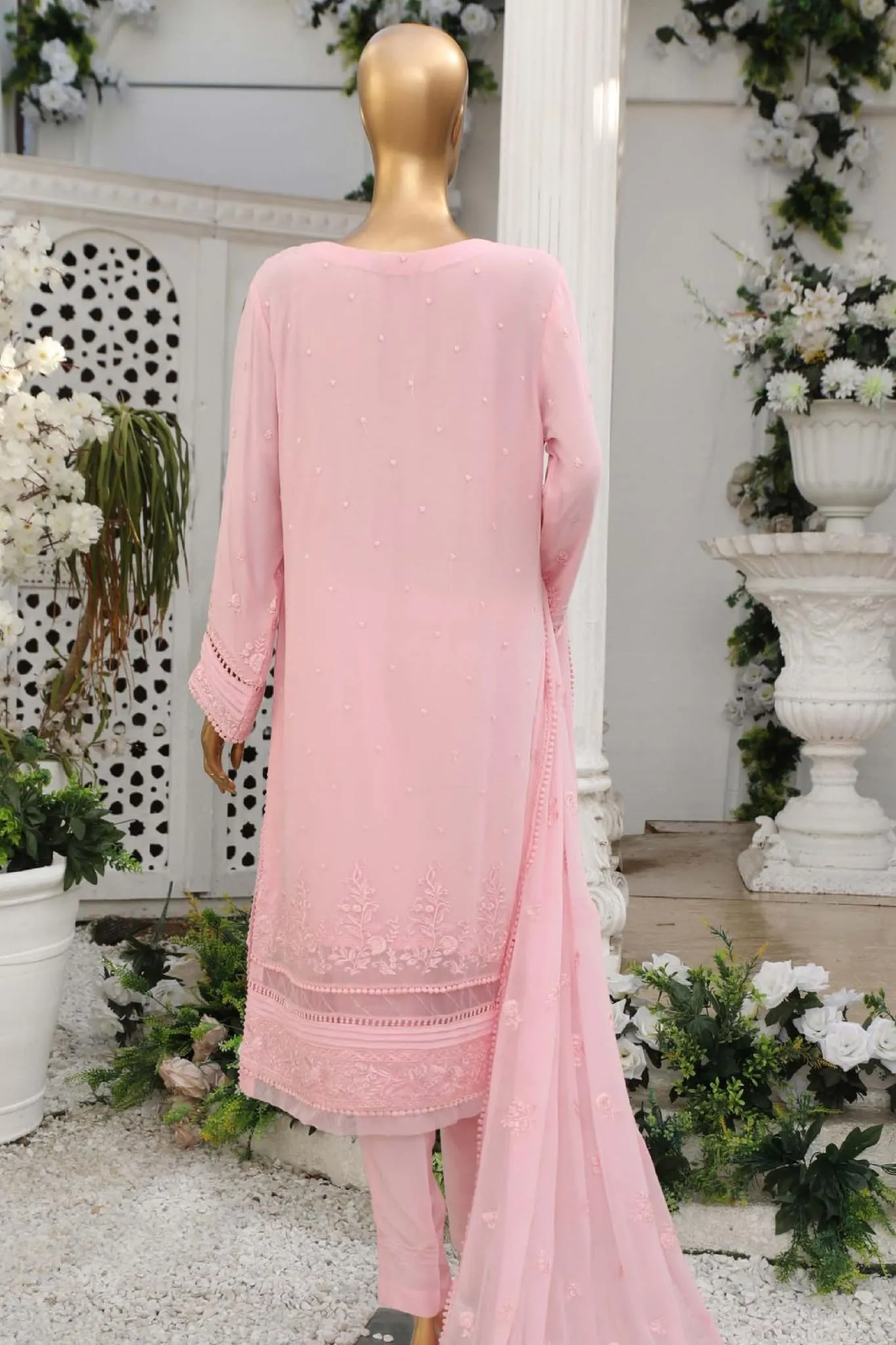 Hz Stitched 3 Piece Formals Chiffon Collection'2023-D-116-Pink