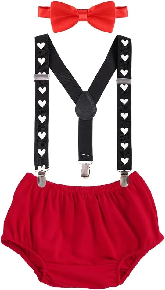 IMEKIS Baby Boys 1st Birthday Cake Smash Outfit Suspenders Bowtie Shorts Sets Cupid Photo Shoot
