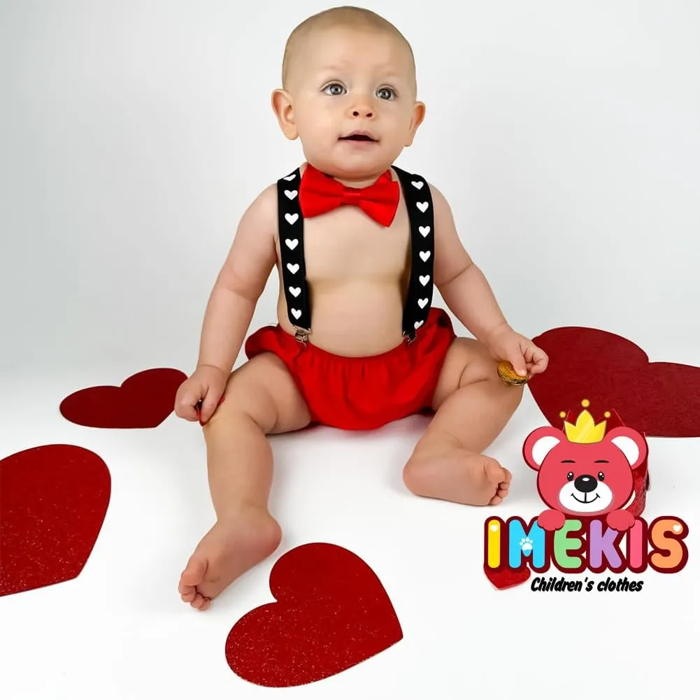 IMEKIS Baby Boys 1st Birthday Cake Smash Outfit Suspenders Bowtie Shorts Sets Cupid Photo Shoot