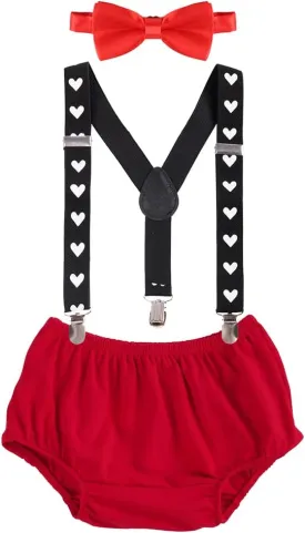 IMEKIS Baby Boys 1st Birthday Cake Smash Outfit Suspenders Bowtie Shorts Sets Cupid Photo Shoot