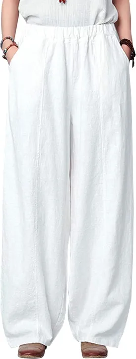 IXIMO Women's Casual Cotton Linen Baggy Pants with Elastic Waist Relax Fit Lantern Trouser