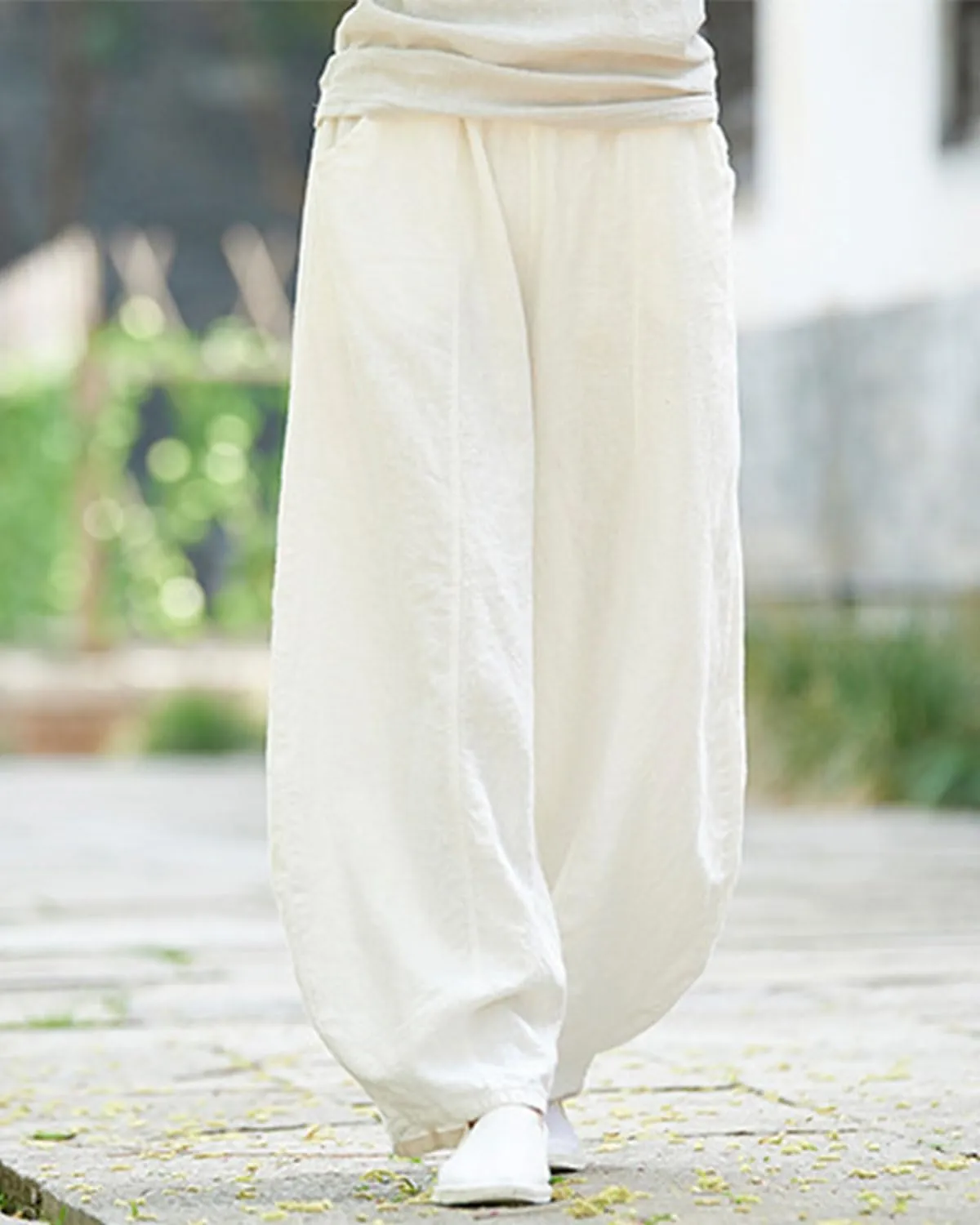 IXIMO Women's Casual Cotton Linen Baggy Pants with Elastic Waist Relax Fit Lantern Trouser