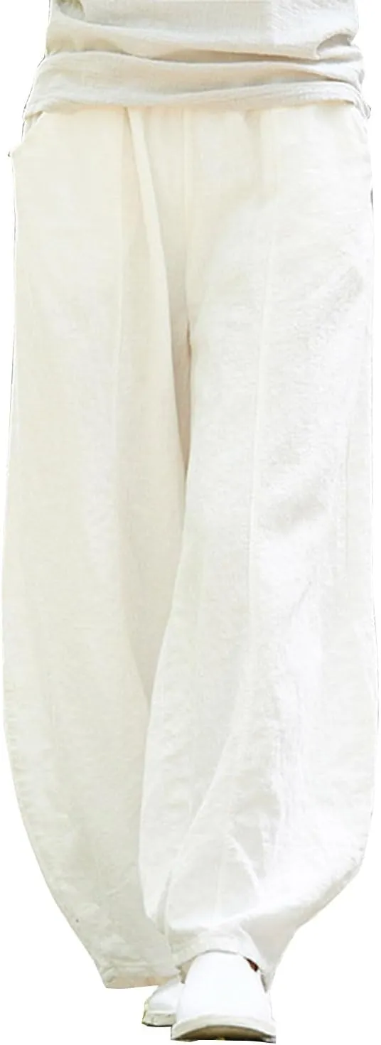 IXIMO Women's Casual Cotton Linen Baggy Pants with Elastic Waist Relax Fit Lantern Trouser