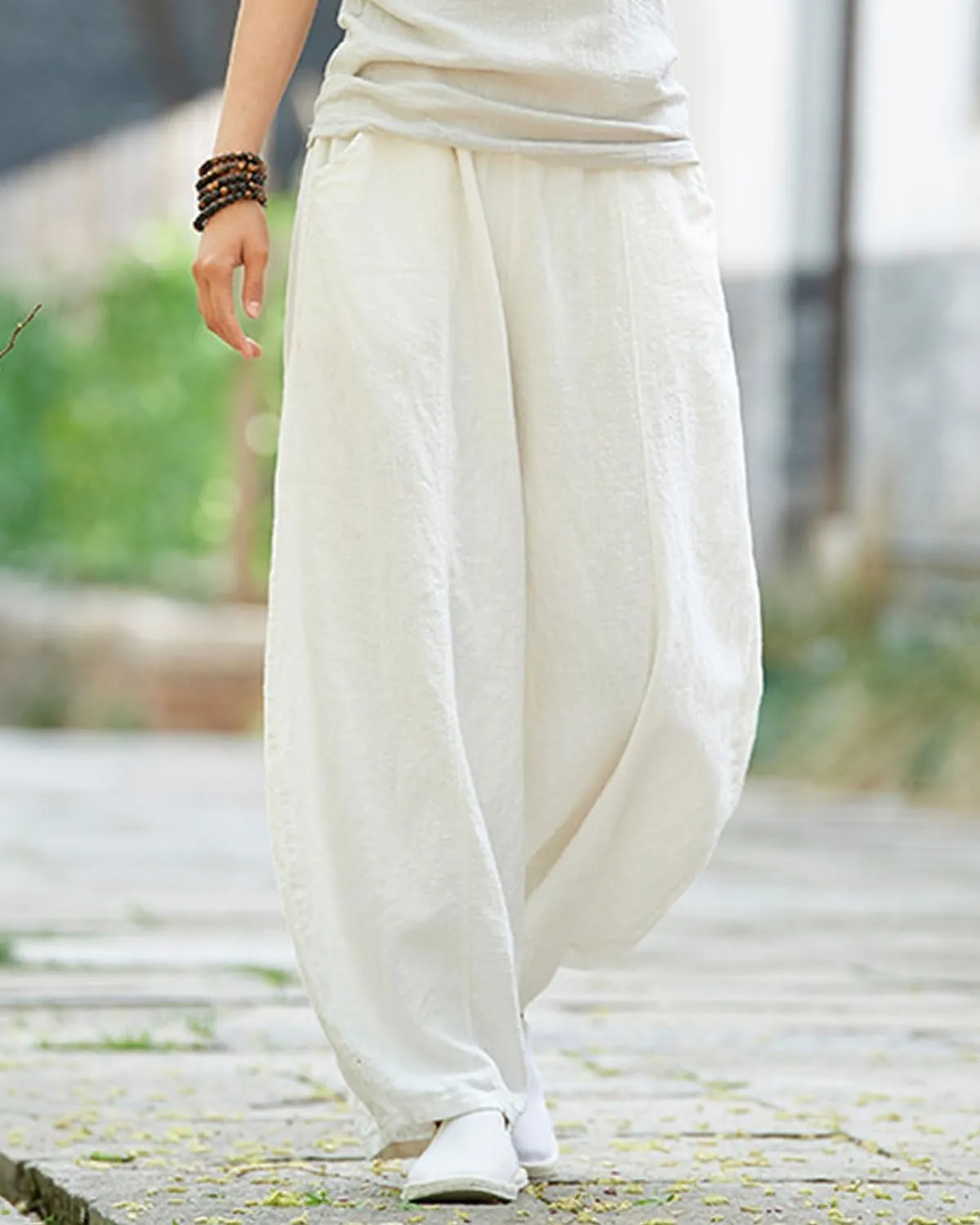 IXIMO Women's Casual Cotton Linen Baggy Pants with Elastic Waist Relax Fit Lantern Trouser