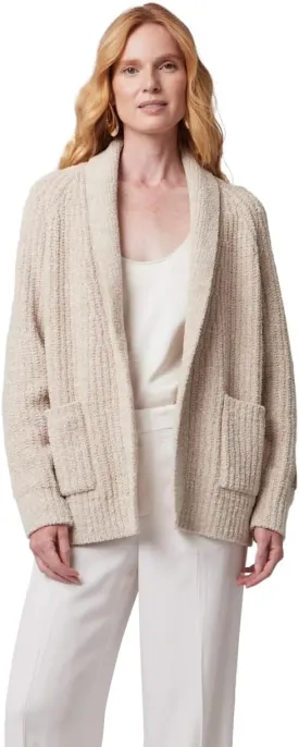 KASHWRE Heathered Easy Cardigan, Rib Knit with Patch Pockets