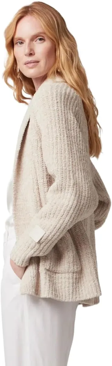 KASHWRE Heathered Easy Cardigan, Rib Knit with Patch Pockets