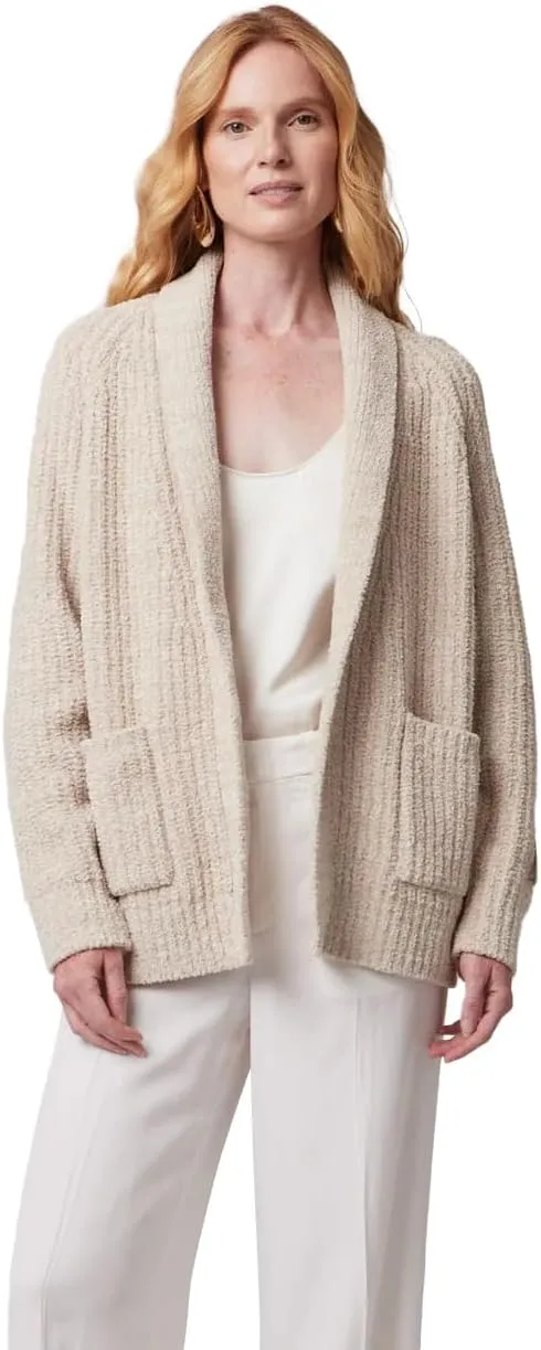 KASHWRE Heathered Easy Cardigan, Rib Knit with Patch Pockets