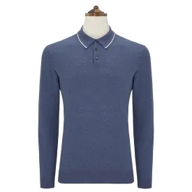 Kirkwell Blue and White Long Sleeve Knitted Shirt