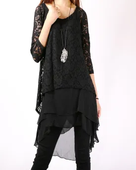 Lace Top with 3/4 Sleeves/Maternity Tunic Dress/Slip Dress/Oversize Chiffon Tunic Dress Set/Casual Tunic Top(Q1801)