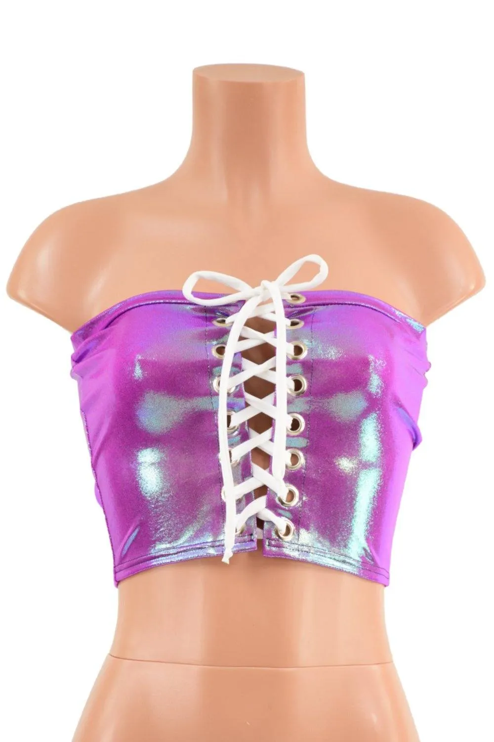 Lace Up Strapless Top in Plumeria
