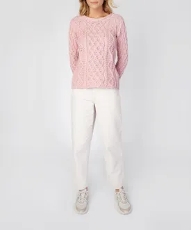 Lambay Lattice Cable Aran Sweater Pale Pink