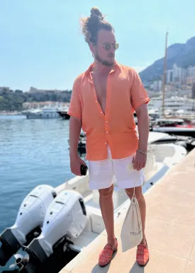 Laos Short Sleeve Linen Shirt - Coral Orange
