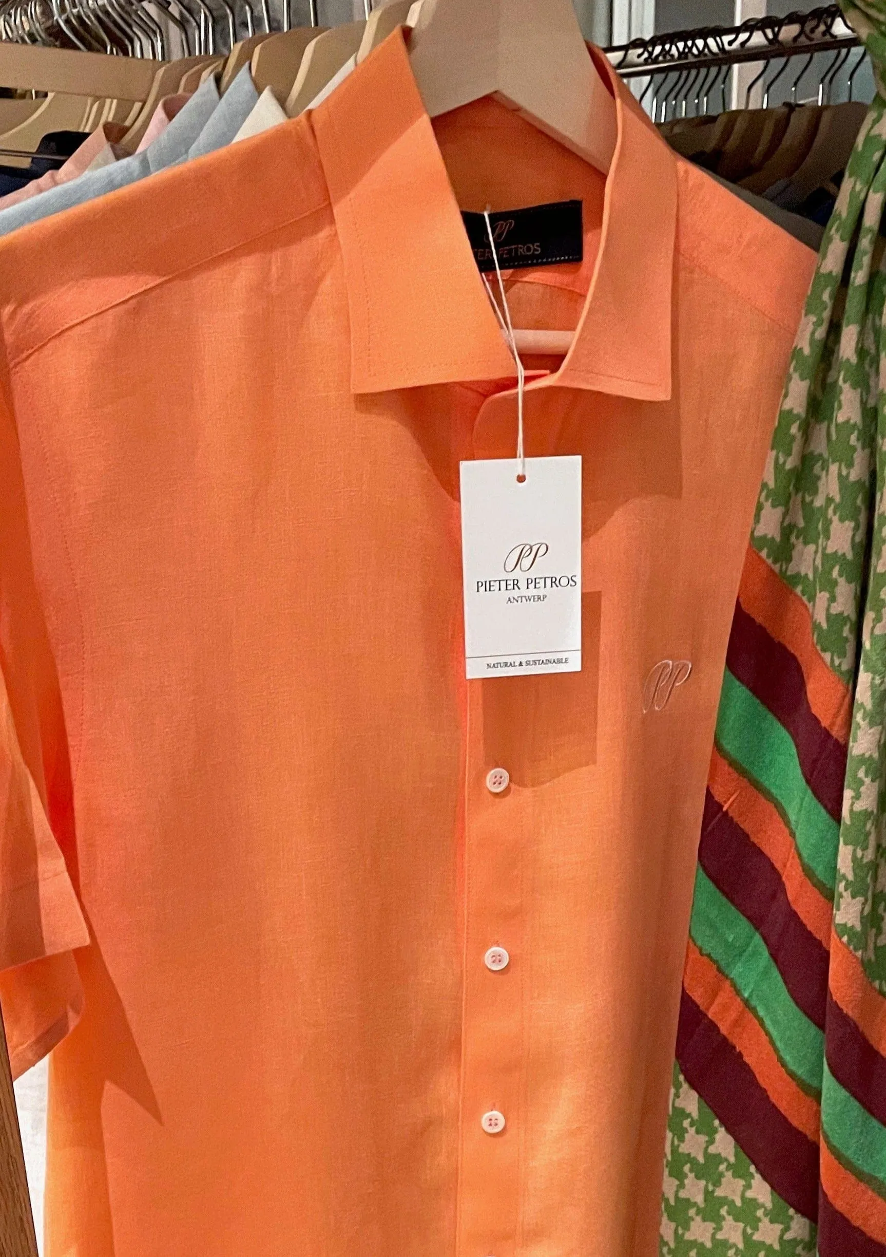Laos Short Sleeve Linen Shirt - Coral Orange