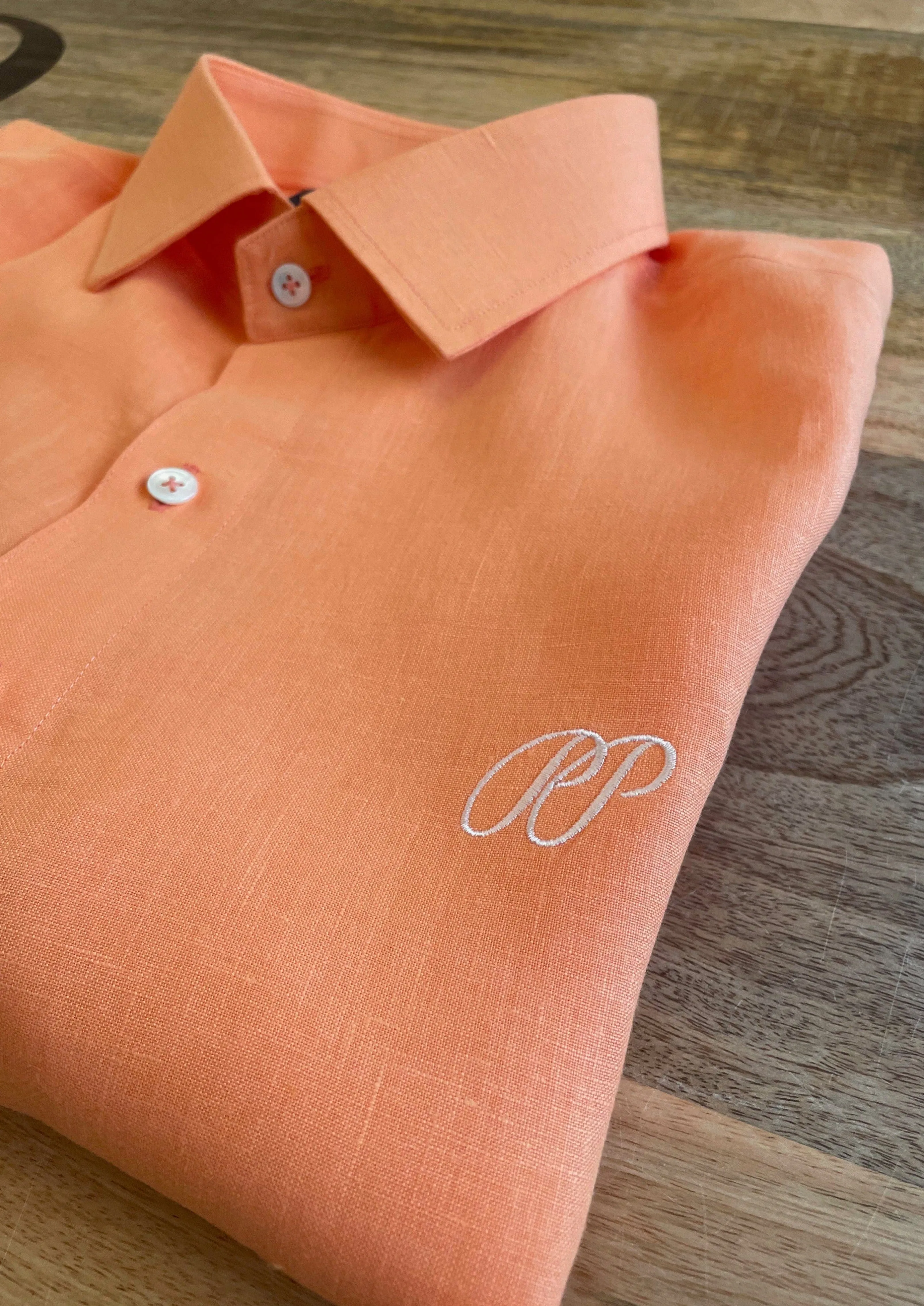 Laos Short Sleeve Linen Shirt - Coral Orange