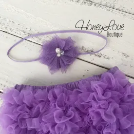 Lavender Purple ruffle bottom bloomer and tulle skinny headband