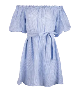 Leto Linen Puff Sleeve Short Dress Striped