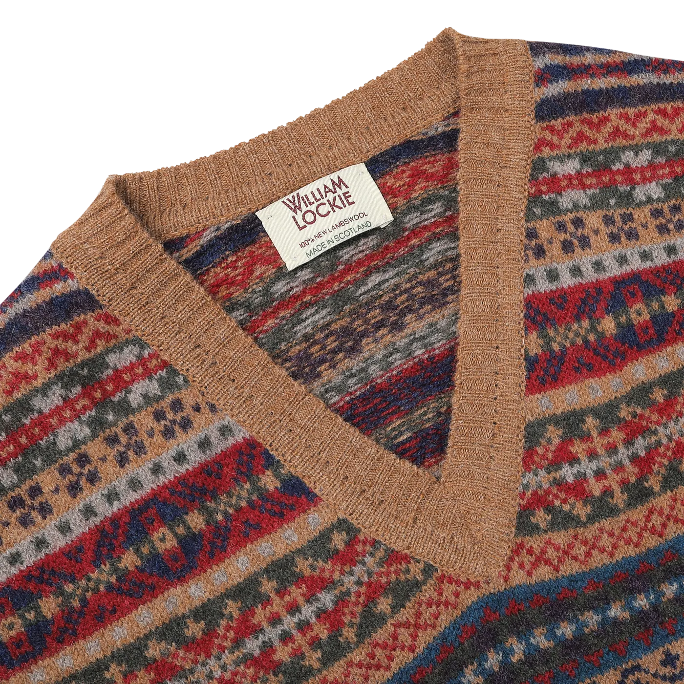 Light Brown Fair Isle V-Neck Lambswool Slipover