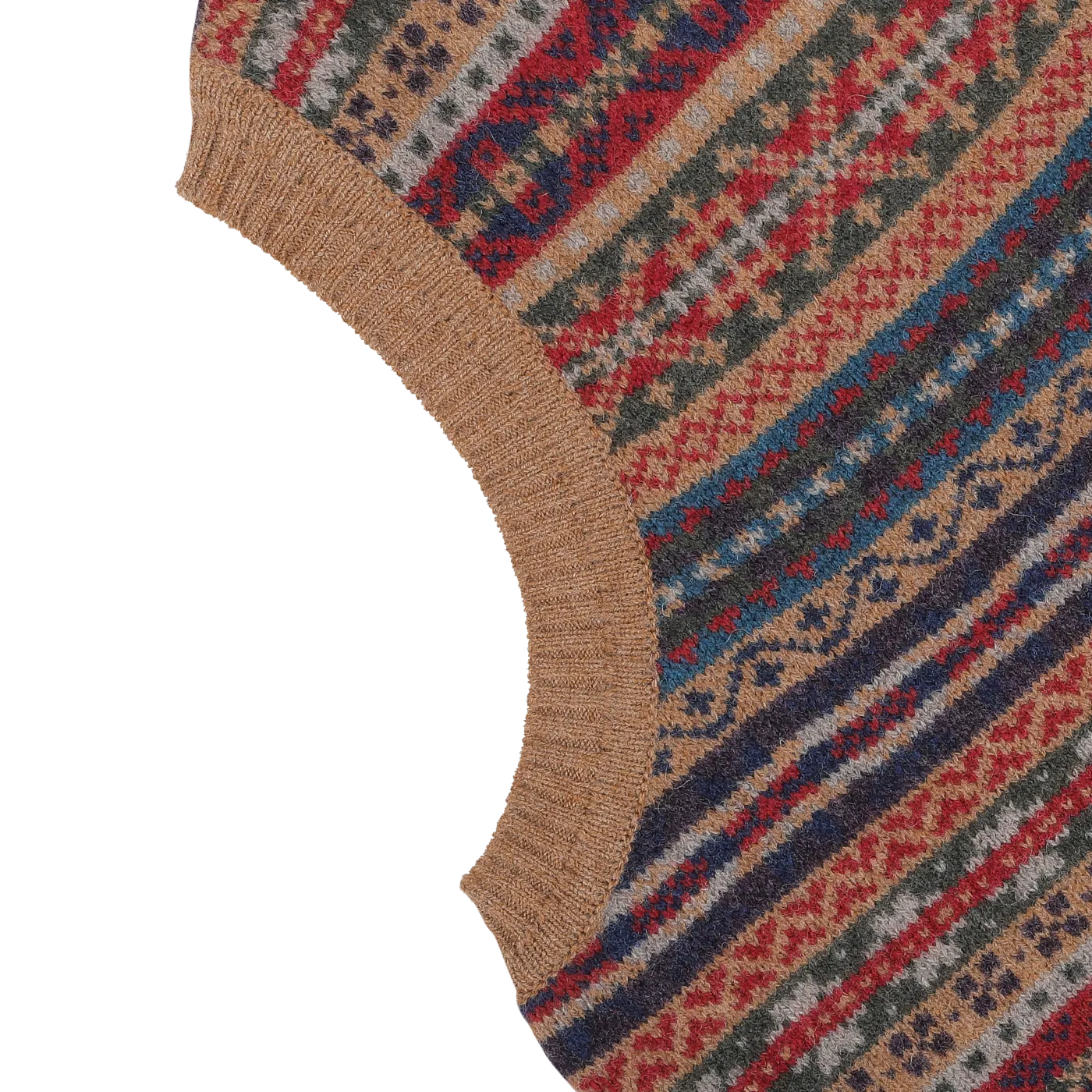 Light Brown Fair Isle V-Neck Lambswool Slipover