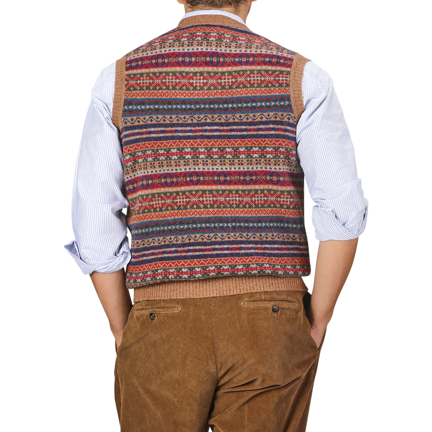 Light Brown Fair Isle V-Neck Lambswool Slipover
