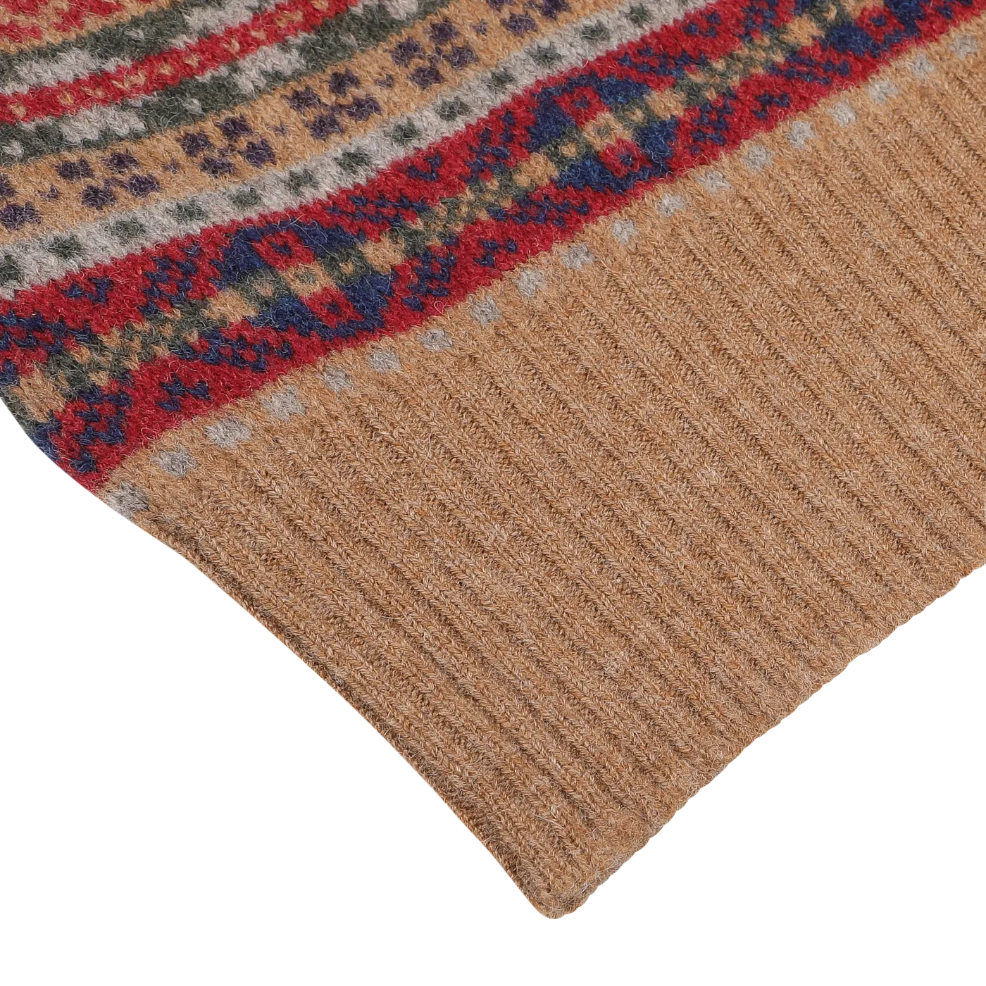Light Brown Fair Isle V-Neck Lambswool Slipover