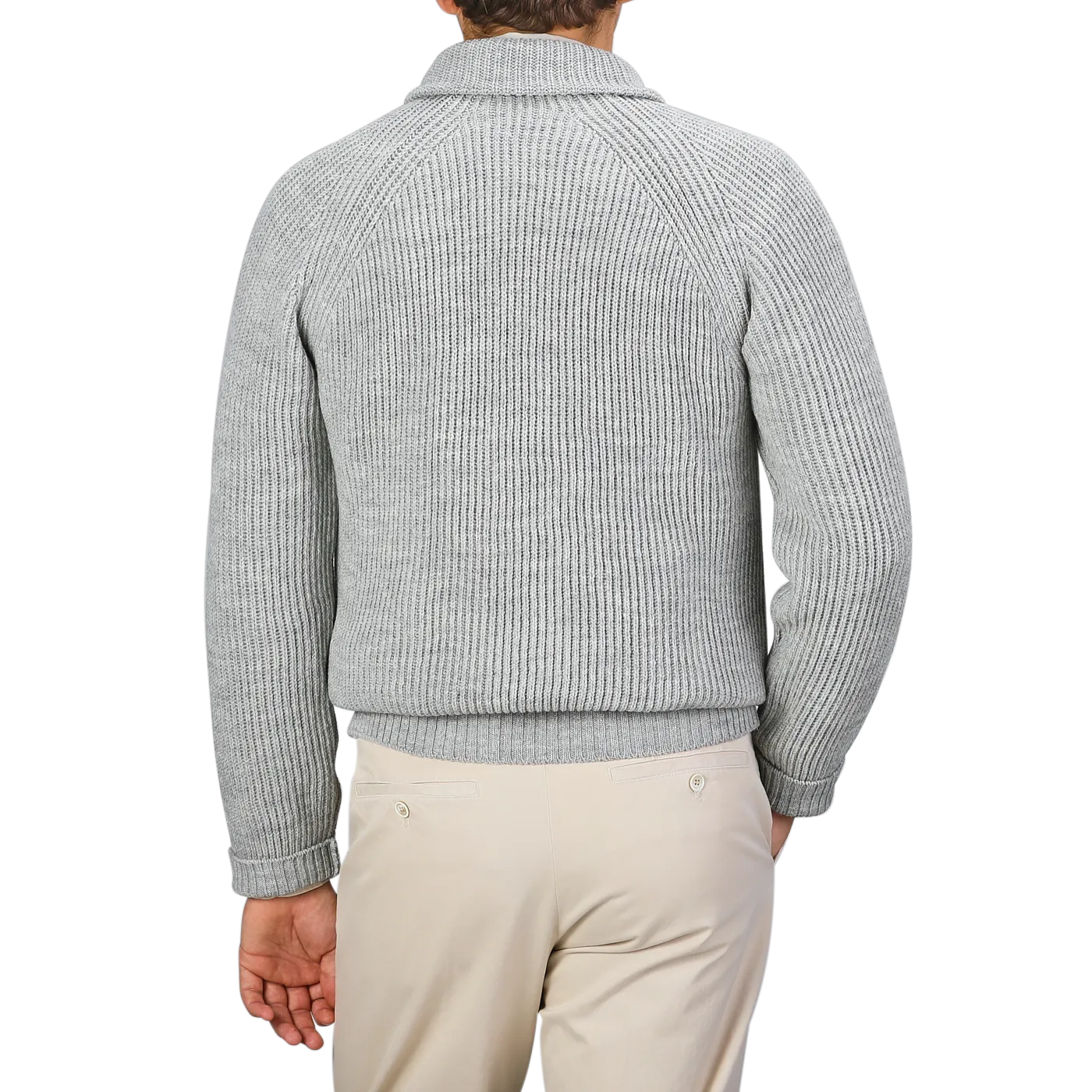 Light Grey Wool Ford Zip Neck Sweater