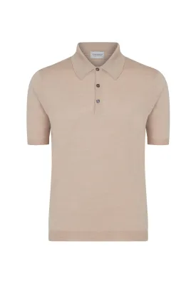 Light Taupe Merino/Cotton Polo Neck Knitwear