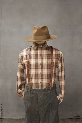 Linen Cotton Madras Denham shirt - Tan/Blue - S, M, L, XL, XXL