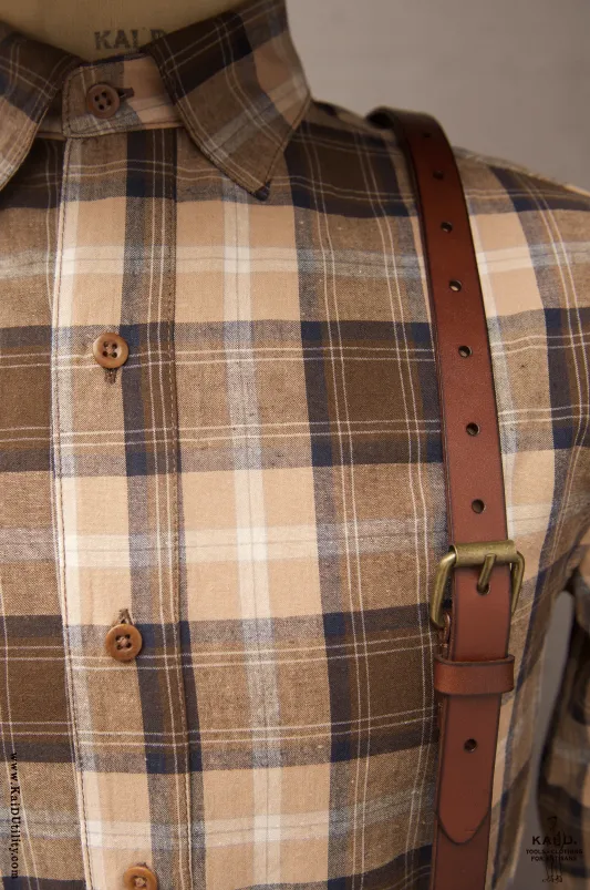Linen Cotton Madras Denham shirt - Tan/Blue - S, M, L, XL, XXL