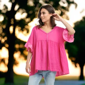 Linen Flossy Shirt -Pink