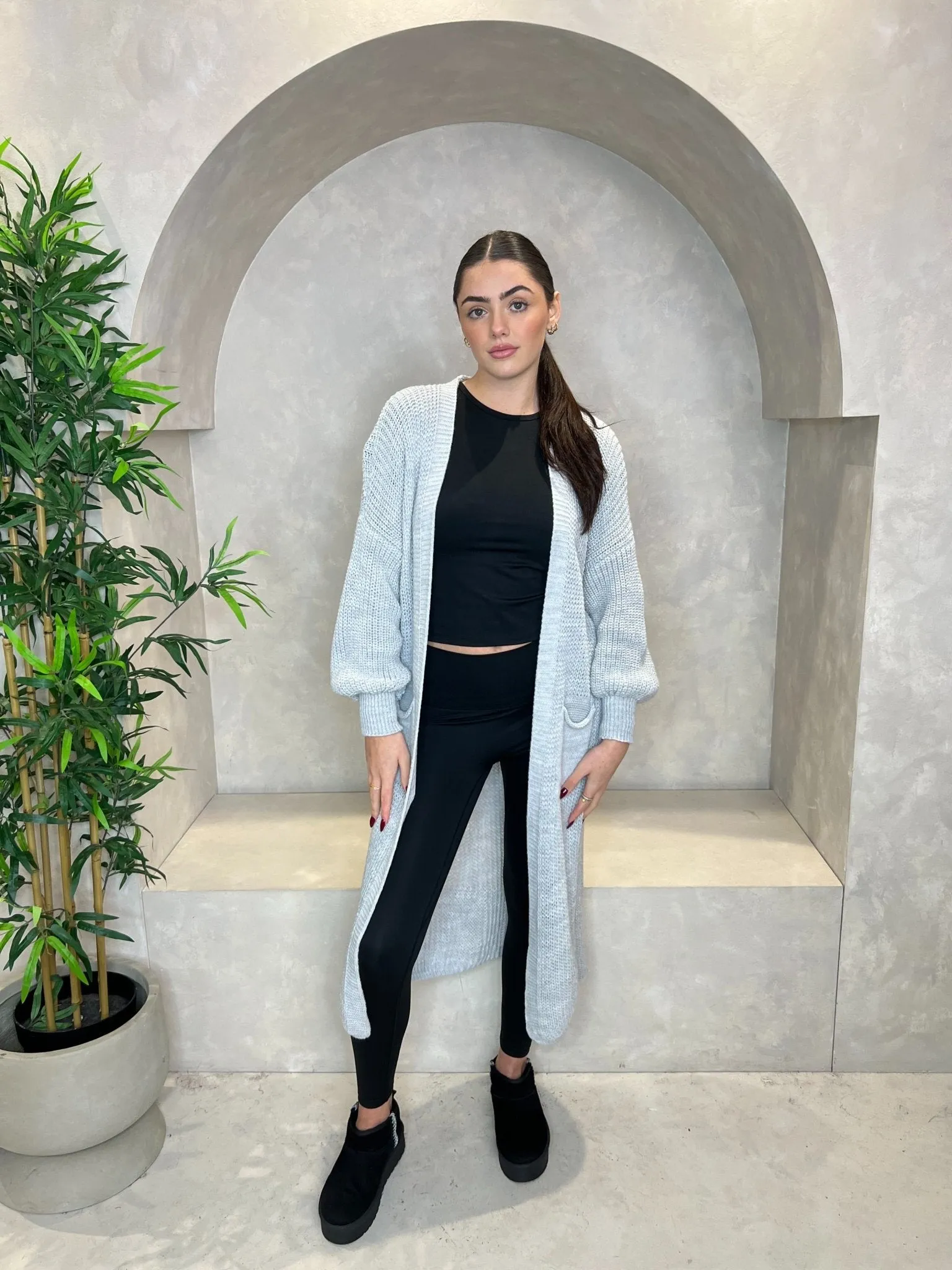 Long Knitted Cardigan With Pockets