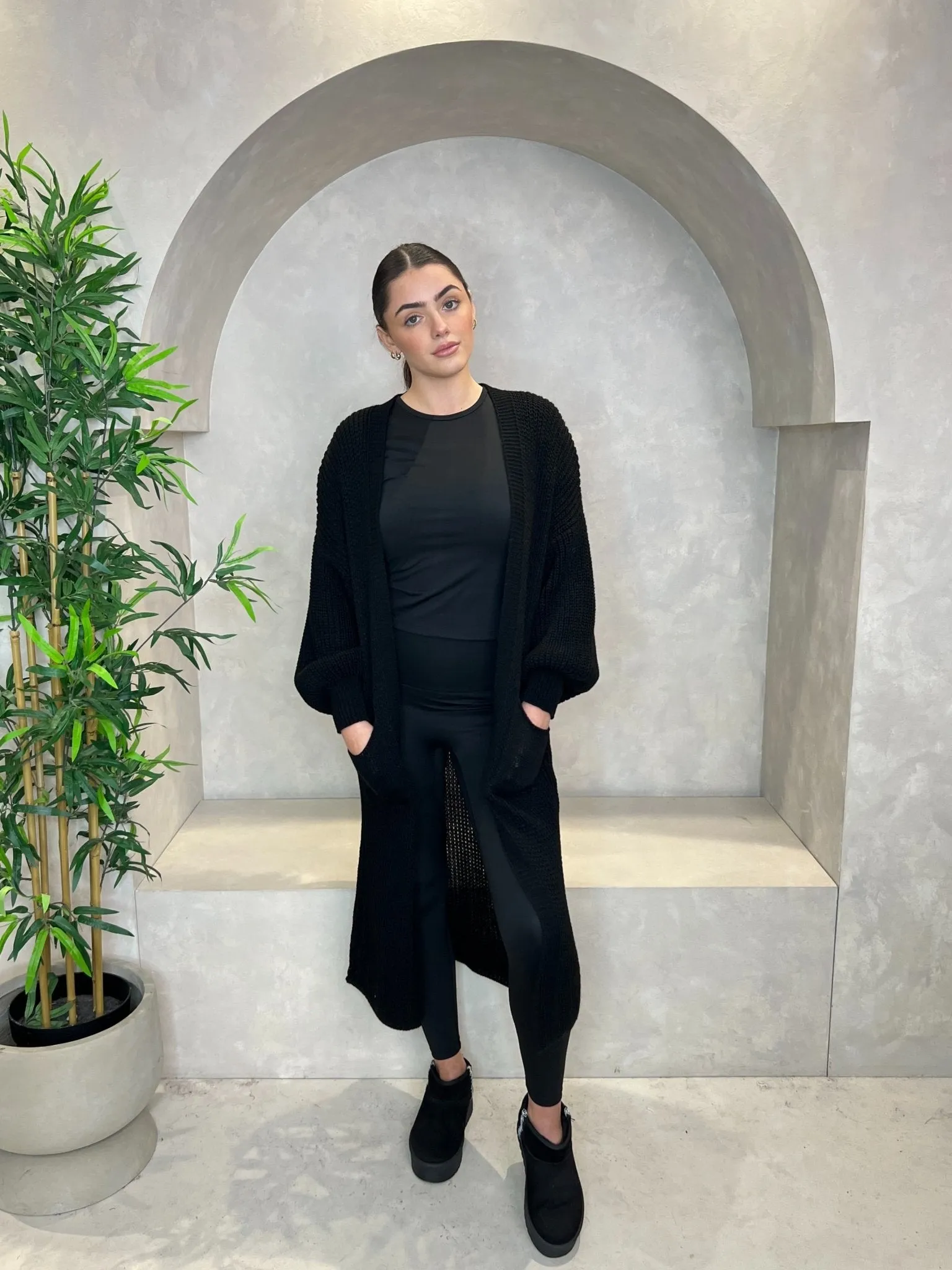 Long Knitted Cardigan With Pockets