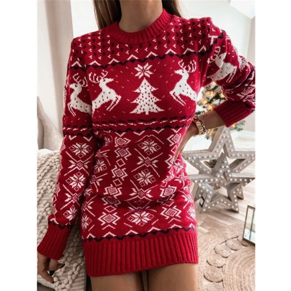 Long sleeve knitted Christmas dress