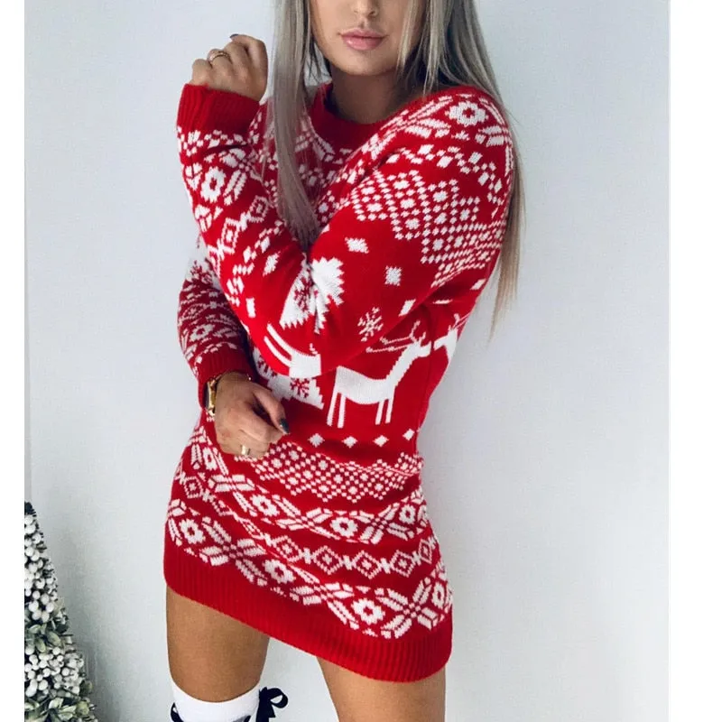 Long sleeve knitted Christmas dress