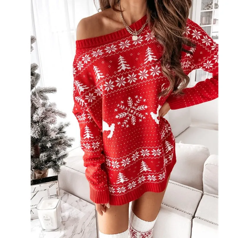 Long sleeve knitted Christmas dress