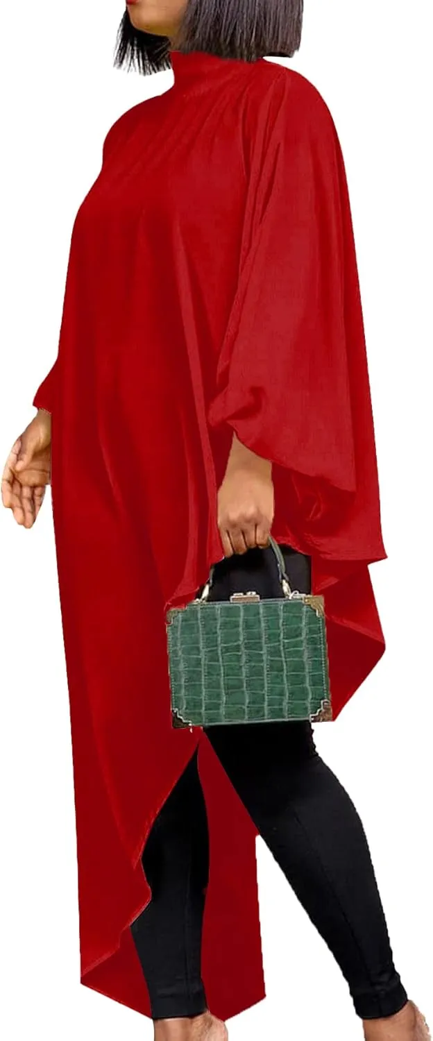 LYANER Women's Mock Neck Asymmetrical High Low Balloon Long Sleeve Long Shirt Blouse Tunic Top